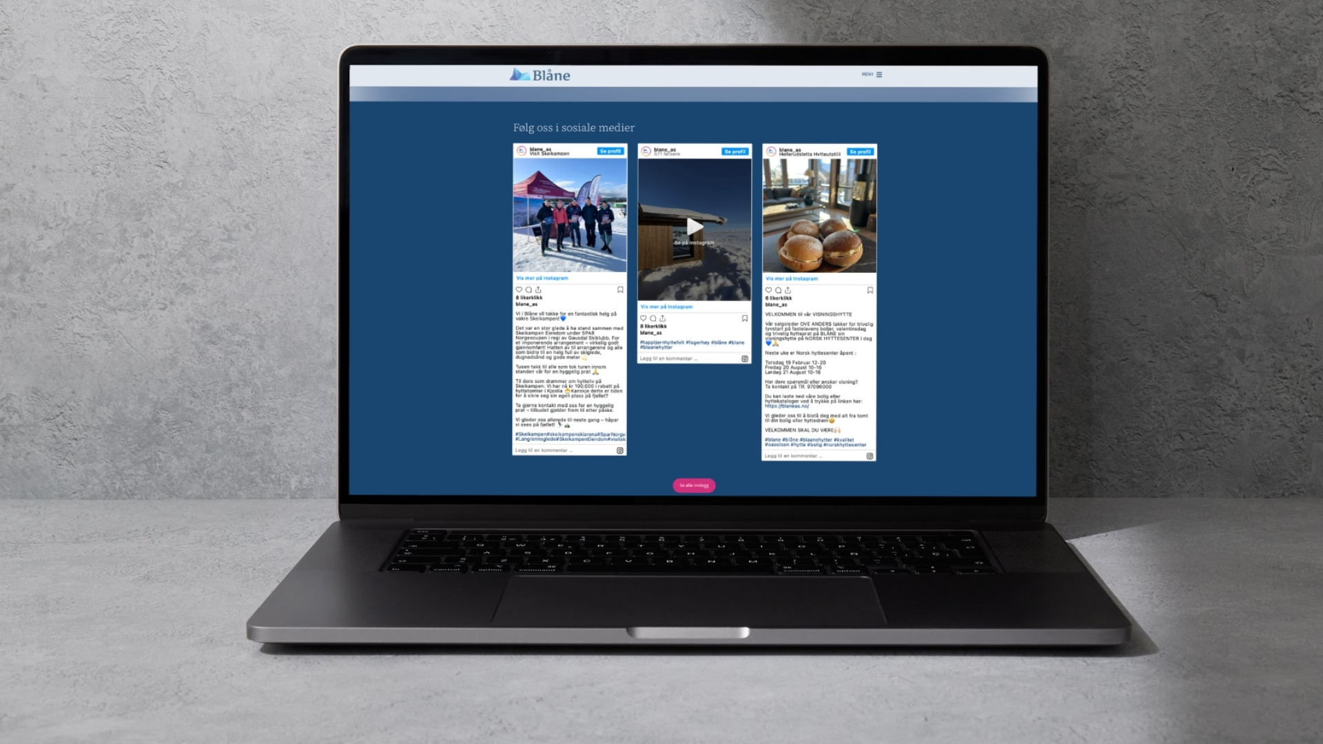 Sosiale medie feed på en kvass nettside