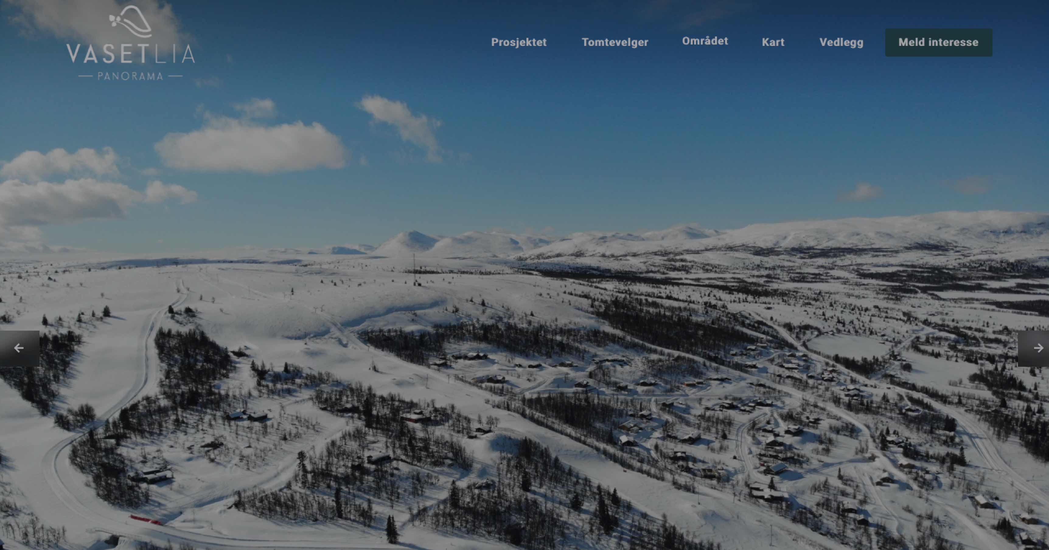 Vasetlia skjermdump av nettside, viser et vinterlandskap på fjellet med hytter og skiløyper