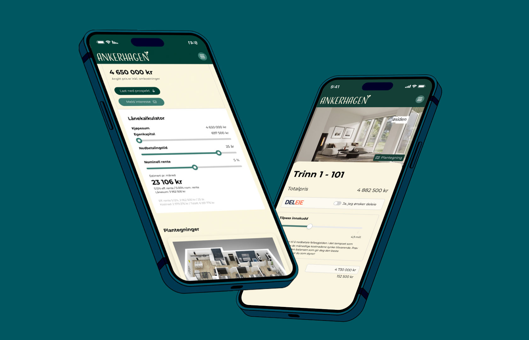 To telefoner som henger i luften hvor kalkulatorer er avbildet